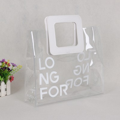 Travel pvc transparent customized logo frosted bag packing handbag